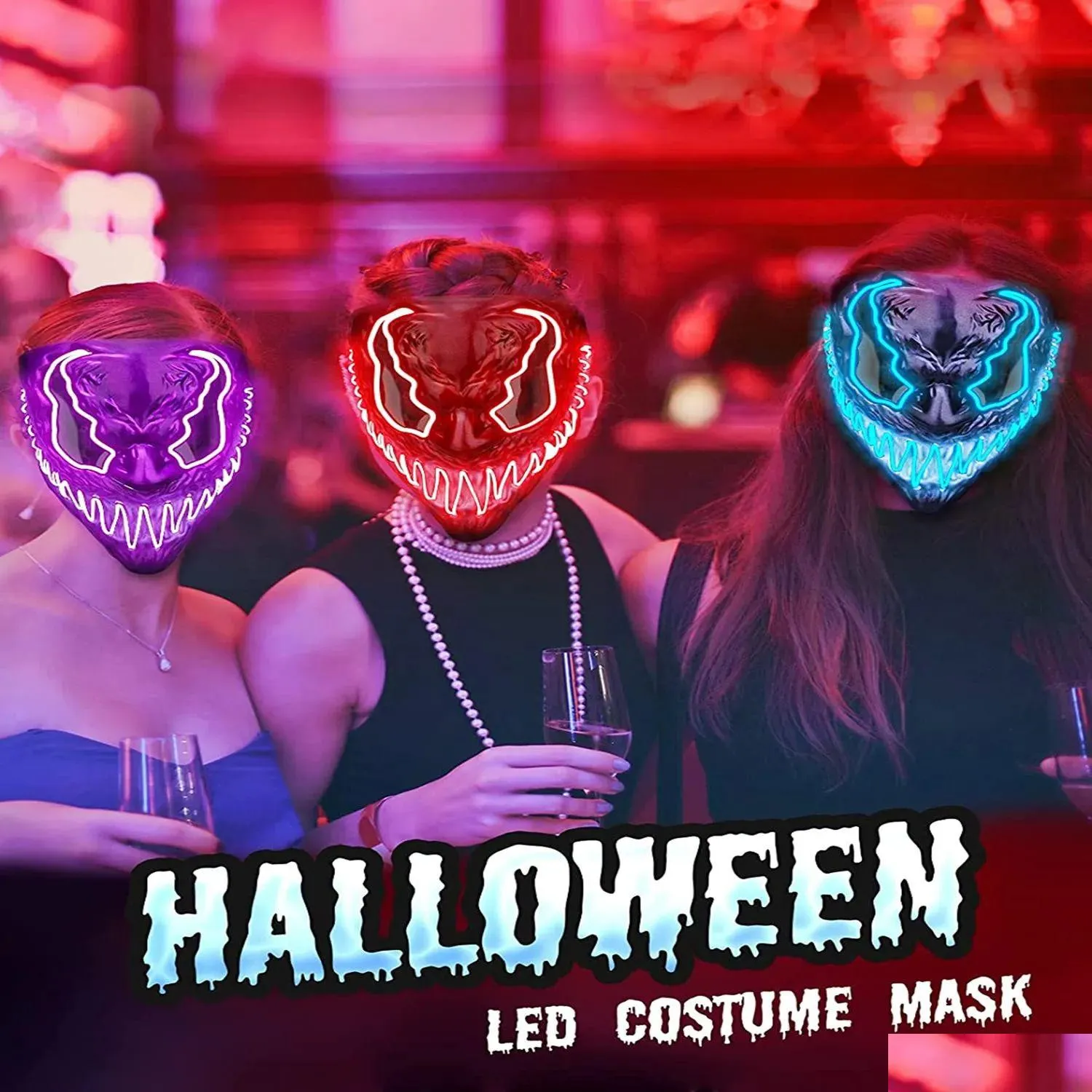 Party Masks Halloween Led Light Up Mask For Adts Kids Unique Neon Glow With Dark And Evil Glowing Eyes Drop Delivery Home G Homefavor Dhyhl