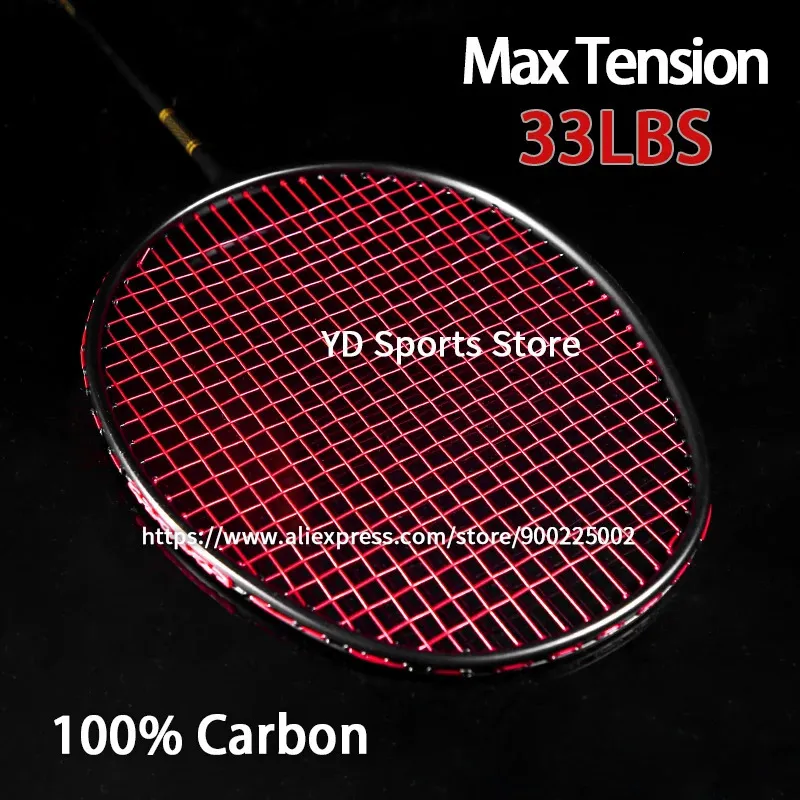 Cuerda de bádminton ultraligera 4U Absorción de impactos 100 raquetas de fibra de carbono Bolsas encordadas Alta tensión 33LBS Raqueta de ataque profesional 231208