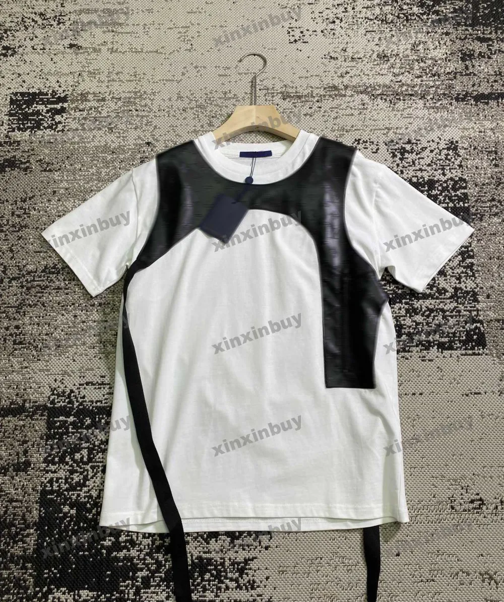 Xinxinbuy hommes designer t-shirt lettre en relief gilet en cuir à manches courtes coton femmes noir blanc bleu gris rouge S-3XL