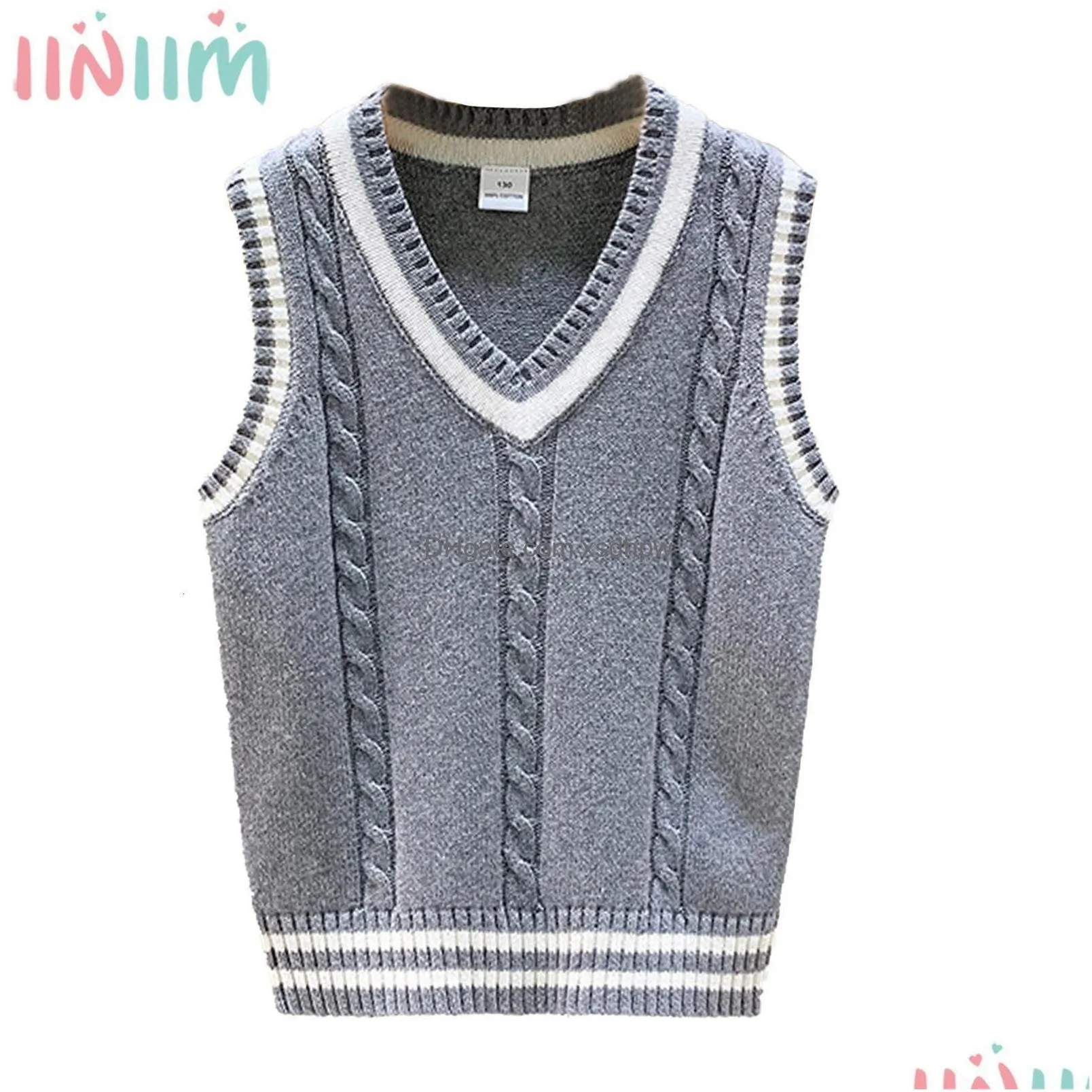 Weste Jungen und Mädchen Schuluniform Gürtel Lässiger Strickpullover V-Ausschnitt Prep Style Mantel 230330 Drop Lieferung Baby Kinder Umstandsgerinnsel Dh3Rt