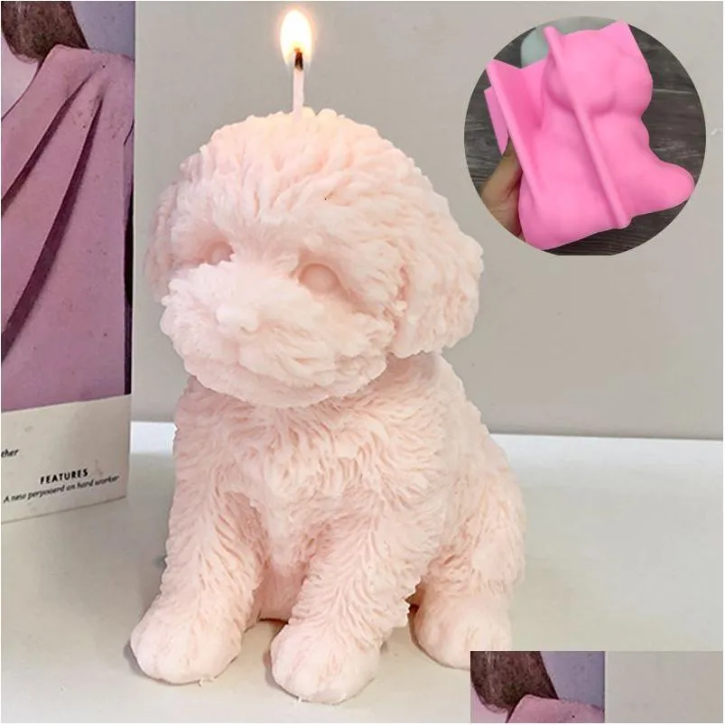 Candles Large Teddy Dog Sile Candle Mold Lovely Animal Pet Gypsum Resin Soap Ice Chocolate Baking Mod Home Decor Ornament Gifts Drop Otevr