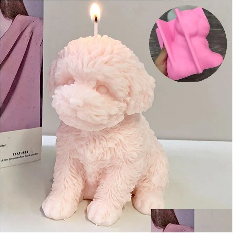 Candele Grande Teddy Dog Sile Stampo candela Animale adorabile Pet Gesso Resina Sapone Ghiaccio Cioccolato Cottura Mod Home Decor Ornamento Regali Drop Otevr