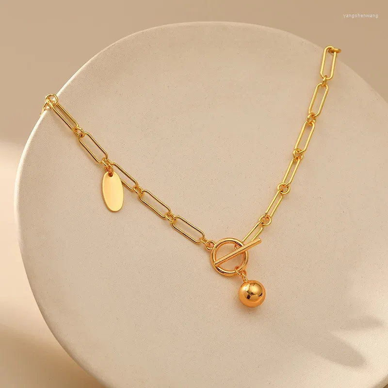 CCGOOD – collier ras du cou avec trombone, chaîne ovale plaquée or 18 carats, pendentif boule de couleur pour femmes, colliers de déclaration, bijoux en métal