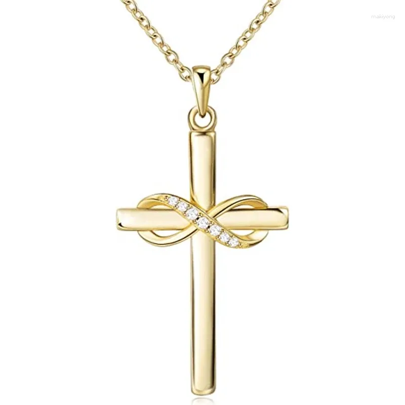 Pendant Necklaces Huitan Cross With Infinity Sign Necklace For Women Simple Stylish Gold Color Neck Accessories Temperament Lady Jewelry