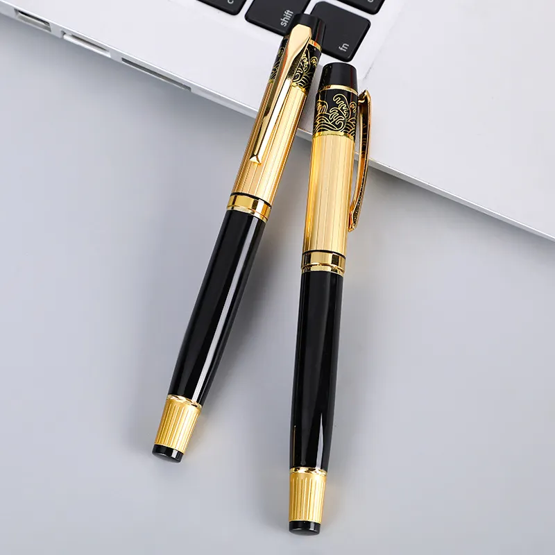 Penna regalo pubblicitaria per penna calligrafica speciale con script regolare per adulti da 2 pezzi in oro nero di alta qualità
