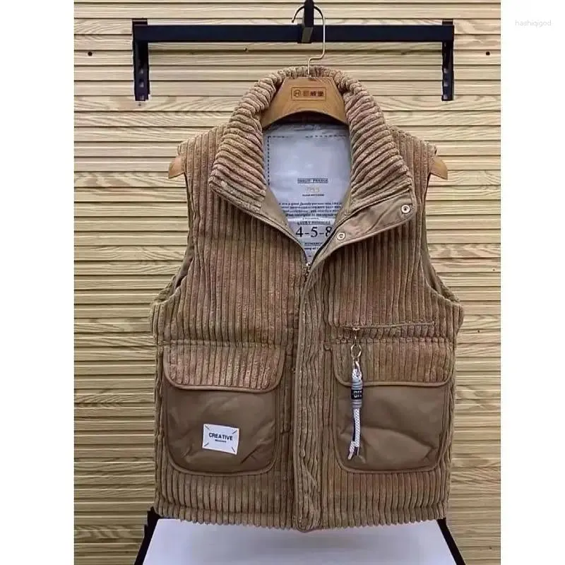 Gilet da uomo Gilet ispessito a righe Temperamento autunno inverno Moda Giacca senza maniche Colletto alla coreana Bottoni con cerniera Top