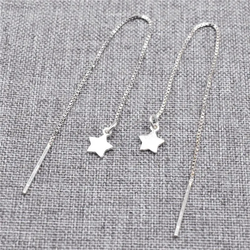 Stud Earrings 4 Pairs 925 Sterling Silver Star Earring Threaders Box Chain Celestial Ear Threads