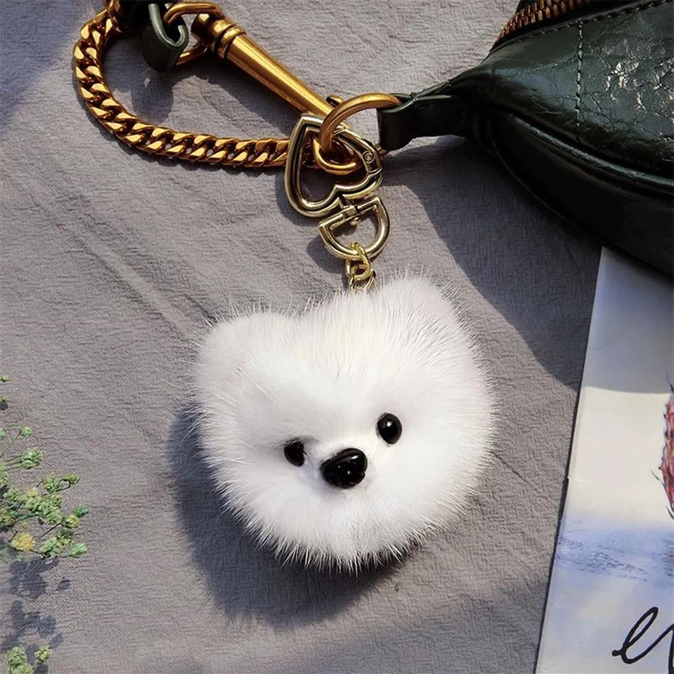 Carino vera pelliccia genuina cucciolo di cane giocattolo pompon borsa con ciondolo portachiavi ciondolo giocattolo per bambini Gift224s
