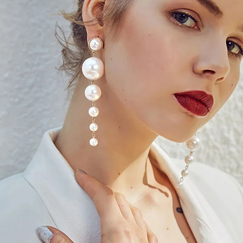 Charme exquis simulé perle boucles d'oreilles mode longue déclaration pour les femmes fête de mariage femme bijoux cadeau 231208