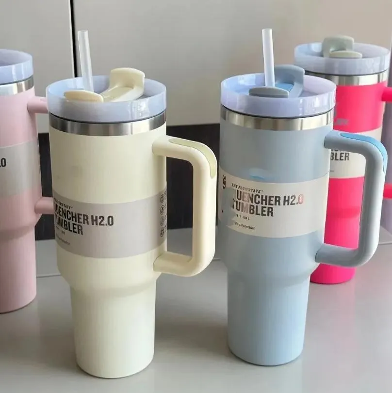 새로운 DHL 선박 Quencher H2.0 40oz 스테인리스 스틸 텀블러 컵 실리콘 핸들 뚜껑과 밀짚 2 세대 자동차 머그잔 진공 절연 물병 gg1026