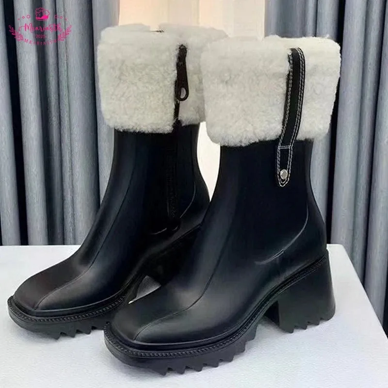 Botas Marca Runway Mulheres Ankle Boots Chunky Heel Botas Curtas Sola Grossa Botas de Motocicleta Mulheres Botas de Chuva Plataforma Botas de Motocicleta 231207