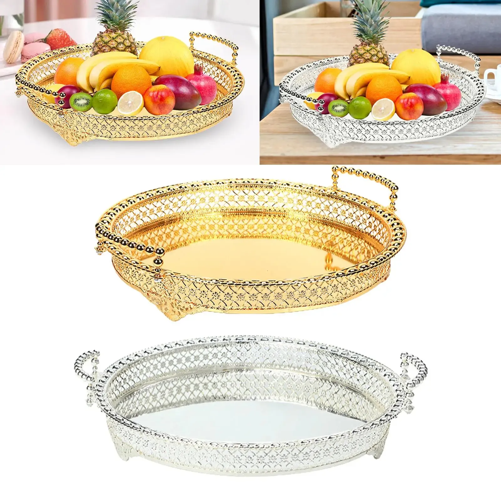 Fruit Storage Basket Iron Jewelry Storage Tray European Style Coffee Tea Trays for Countertop Birthday Home Centerpiece Bathroom