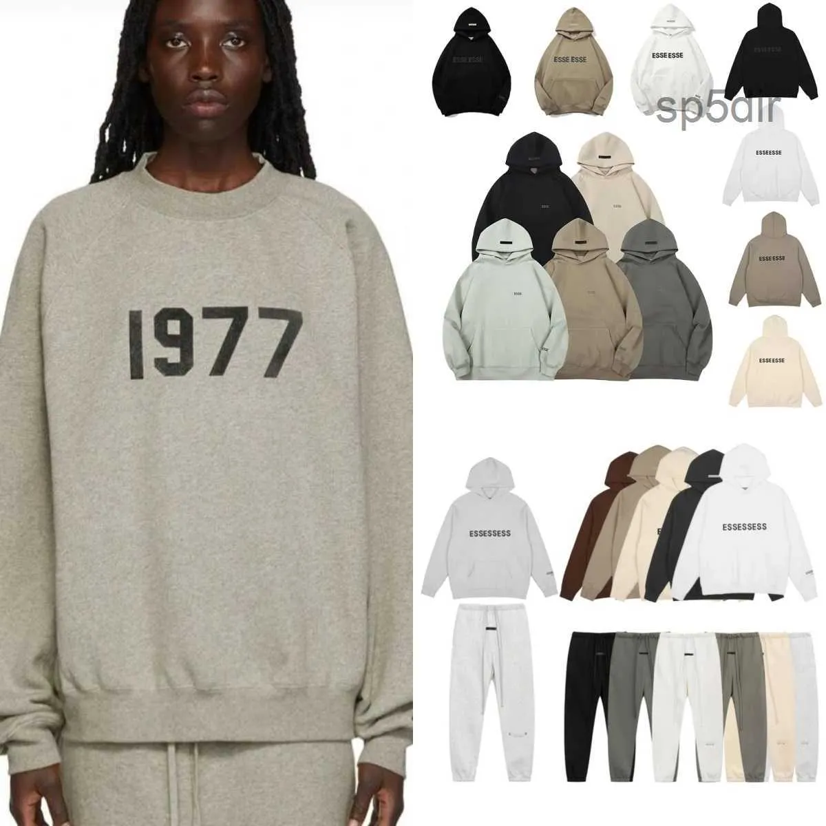 2023 Ess Mens Sweat à capuche Designer Essentialhoody Femmes Designer Lettre Zipper 1977 Peur Dieu Veste Automne Pantalon de sport Casual Set Essentialsweatshirt 5JJX