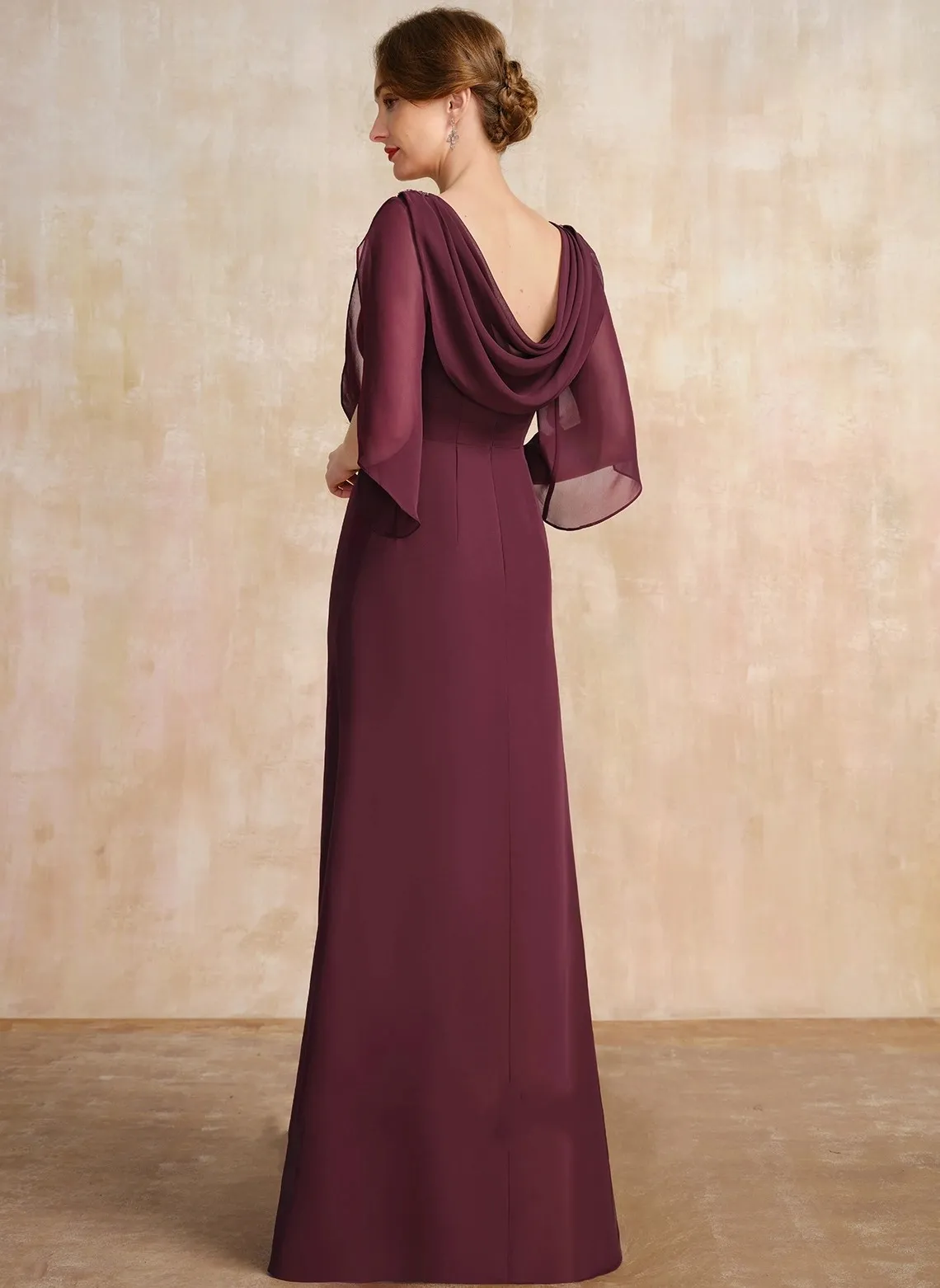 2024 New Design Cabernet Mother of the Bride Dress A line Scoop Floor Length Chiffon Beading Pleated Wedding Guest Party Gowns for Women Plus Size