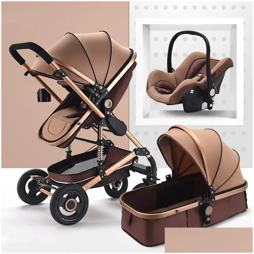 High Landscape Baby Stroller 3 in 1 Hot Mom Pink Stroller Travel Pram Carriage Basket Baby Car seat and Trolley