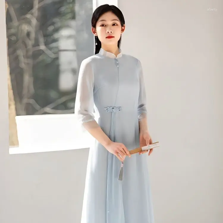 Ethnic Clothing 2023 Vintage Vietnam Traditional Ao Dai Dress Flower Print Chiffon Cheongsam Oriental Aodai Wedding Evening Qipao