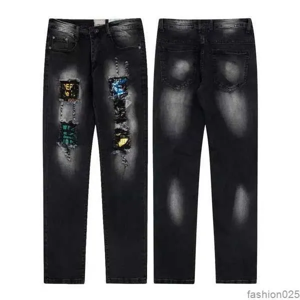 Jeans de créateurs pour hommes de haute qualité à jet d'encre Graffiti micro-corne jeans de luxe denim galerie sweat département pantalon en détresse déchiré noir bleu violet jeans 1964EF