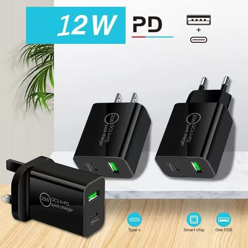 Universal 2.4A 12W 18W 20W Dual Ports Type c USB-C PD EU US Wall  Power Adapters For IPhone x xs max 11 12 13 14 15 Pro Samsung tablet pc Android phone