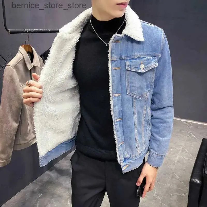 Gilet da uomo 2022 nuovo inverno moda uomo in pile spesso colore puro giacca di jeans casual cotone maschile sottile giacche vintage cappotti da uomo Q231208