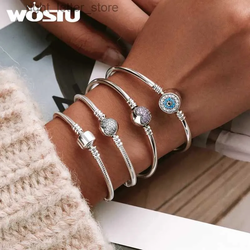 سلسلة Wostu 925 Sterling Silver Bracelet برميل Snap Clasp Cubic Zirconia Bangle Bracelet Schists أحجام سحر 1721 YQ231208