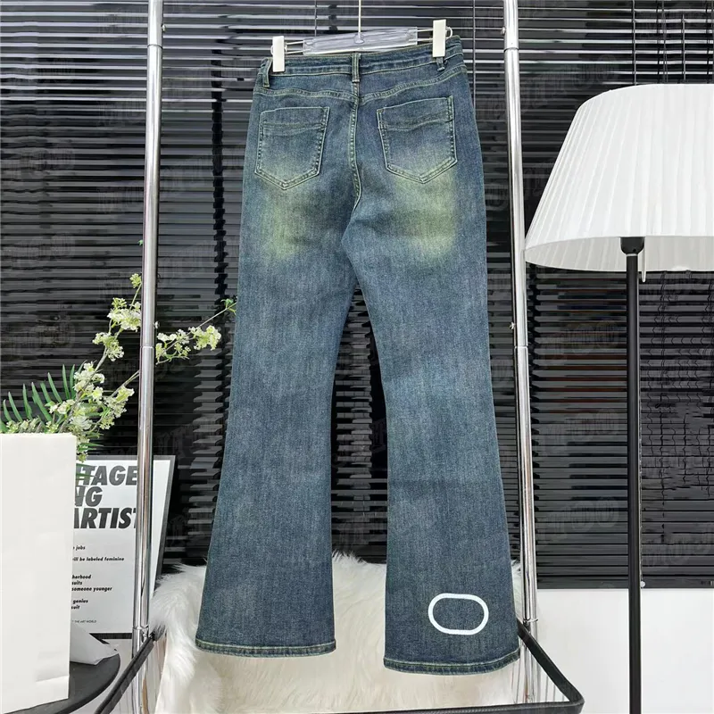 Дизайнерские джинсовые брюки с принтом для женщин, джинсы с буквенным дизайном, расклешенные брюки, женские брюки с высокой талией