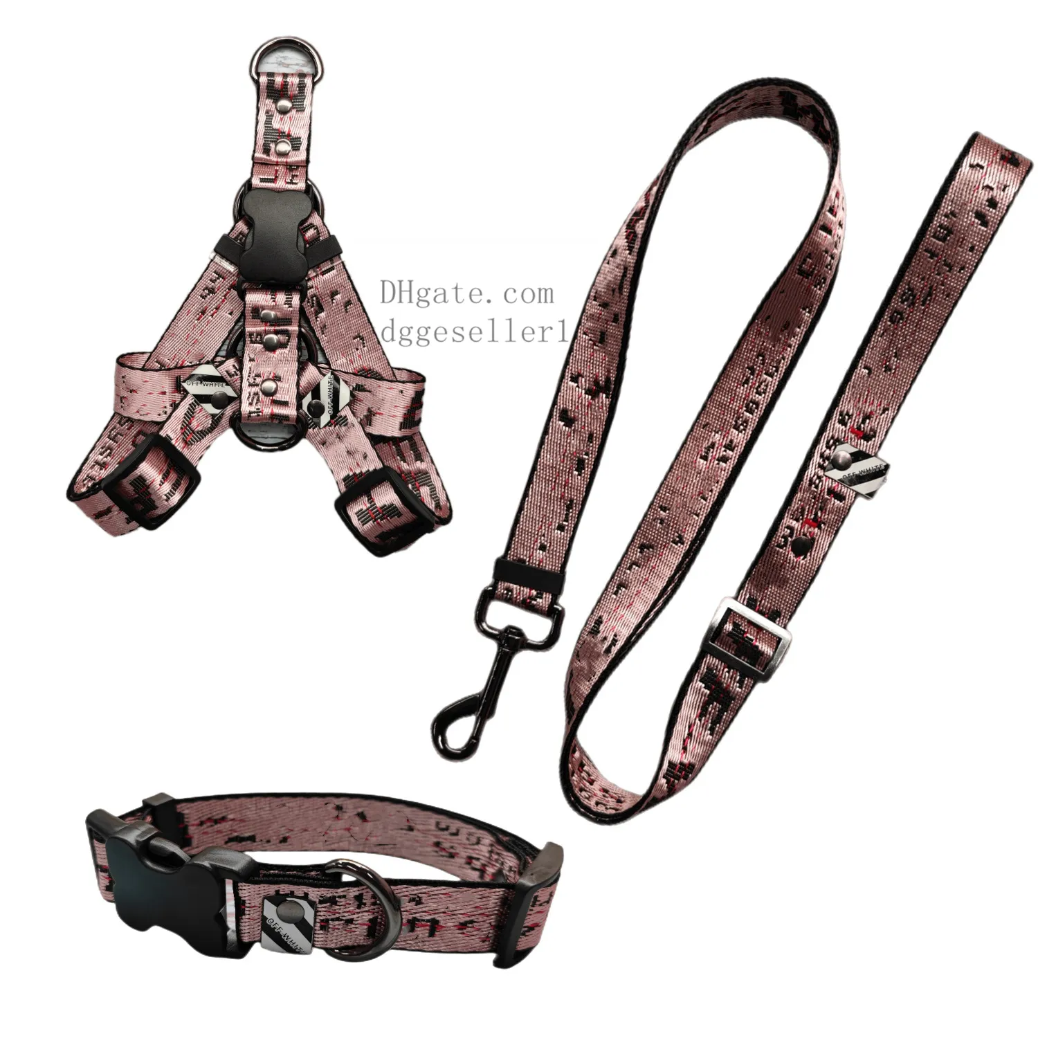 Designer Dog Harness Leash Set Justerbar Heavy Duty No Pull Halter sele för små medelstora stora rashundar Bakklipp Anti-Twist Perfekt för att gå Pink L B118