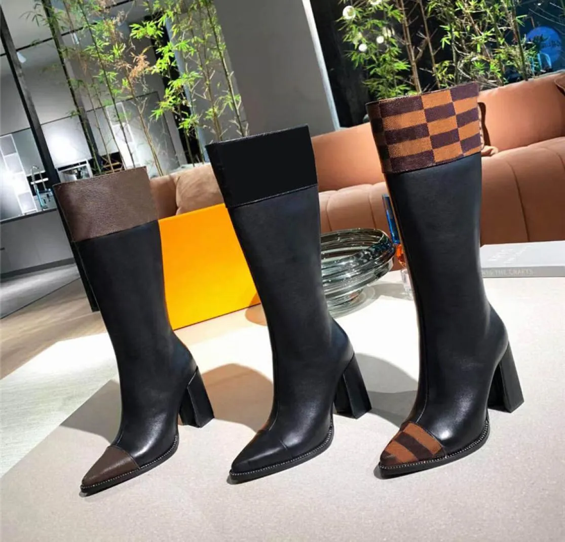 Fashion Womens Mid Calf Boots Genuine Leather High Heels Shoes