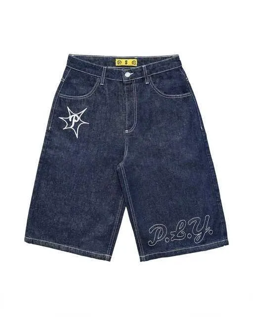 Dżinsy męskie y2k hip hop vintage luźne luźne jorts harajuku streetwear lato punkowy rockowy list haft mody dżinsowe szorty Mężczyźni odzież 231208 401 401