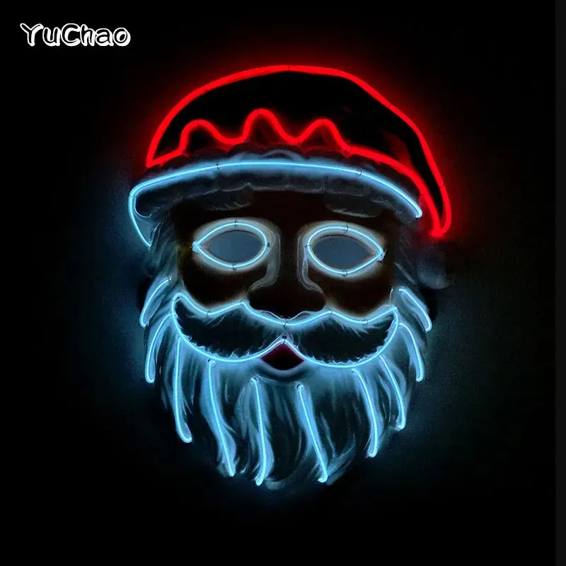 Maski imprezowe Bożego Narodzenia Cosplay Costume Props Luminous LED Neon Light Święty Mikołaj dla szczęśliwych 231207