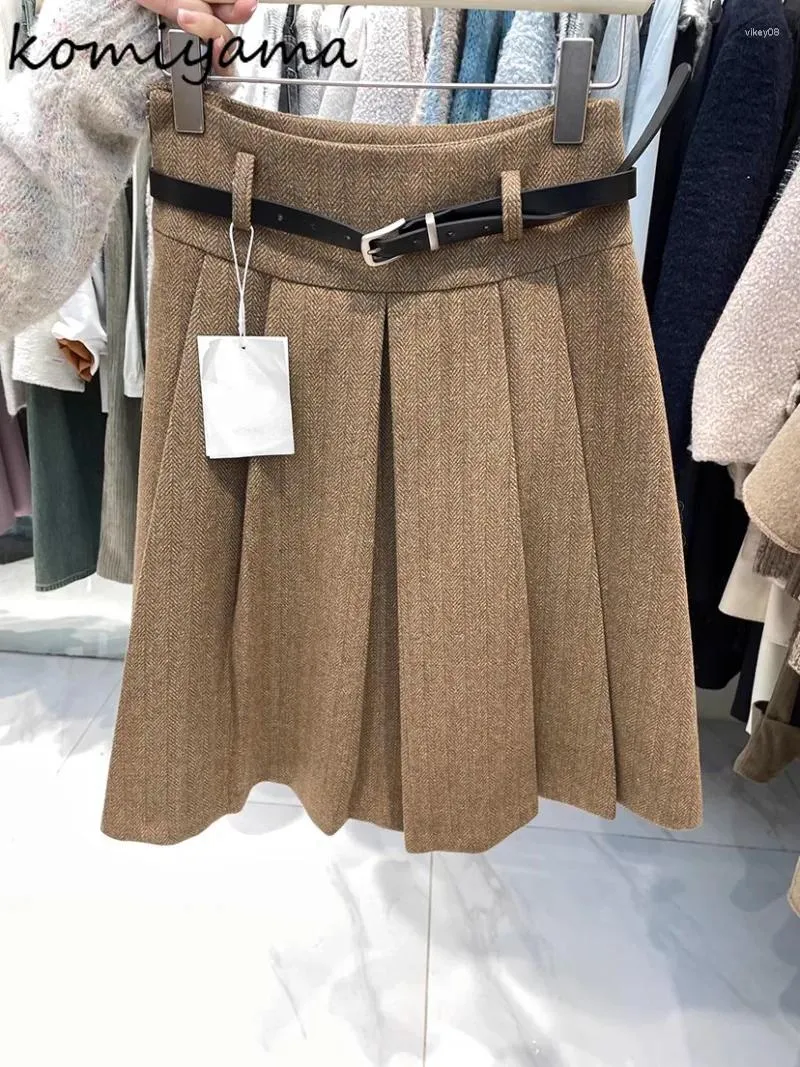 Röcke Vintage Mode Faldas Mujer Hohe Taille Falten Rock Alle Spiel A-linie Frauen Elegante Ropa Herbst Winter Kleidung