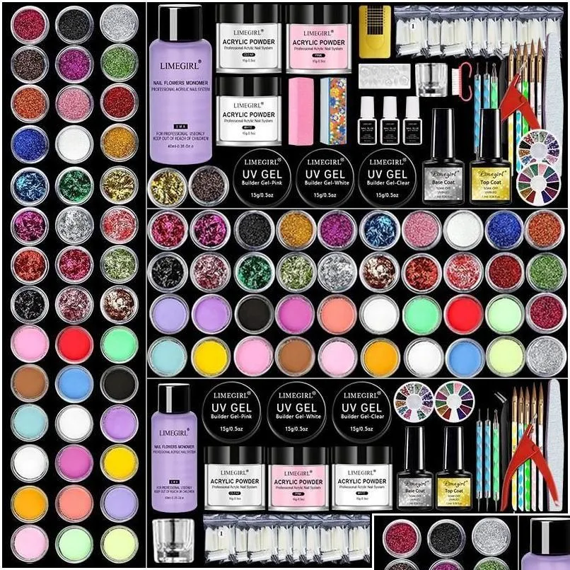 Nail Art Kits Acryl Kit Nägel Pulver Maniküre Set Profesional mit flüssigem Monomer Pinselspitzen für Verlängerung Drop Delive Lieferung Heal Ot6Kb