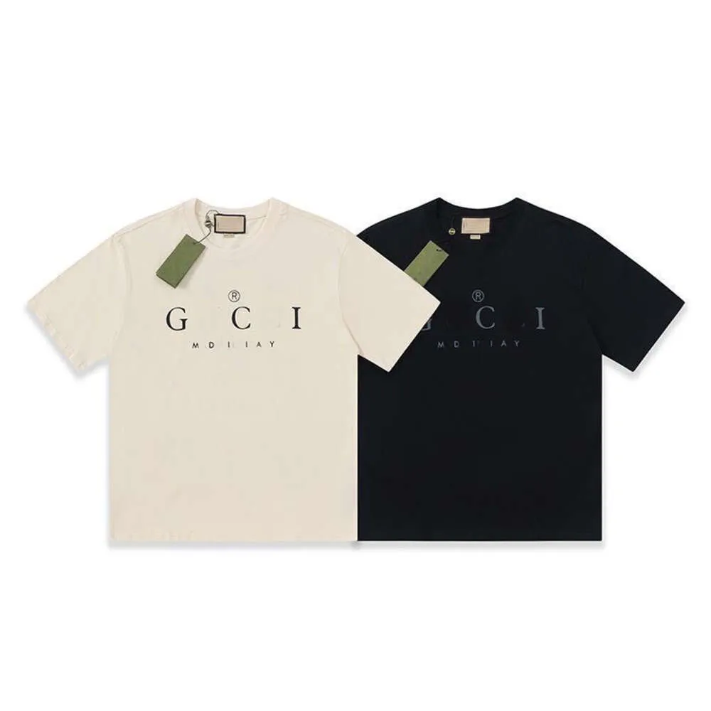 T-shirt de luxe Guggi classique, léger et polyvalent, imprimé, ample, col rond, manches courtes, pour Couple, été 2023