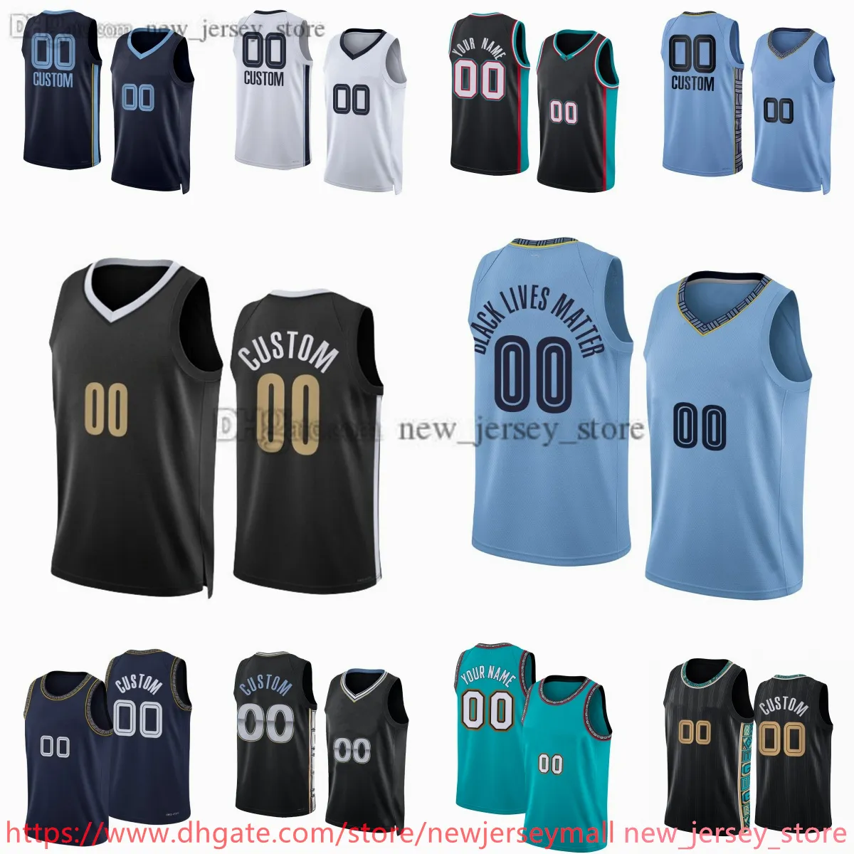 12 Ja Morant Jersey Custom 2023-24プリントバスケットボールジャージ23 Derrick Rose 13 Jaren Jackson Jr. 36 Marcus Smart 4 Steven Adams Desmond Bane Luke Kennardクラークショーツ