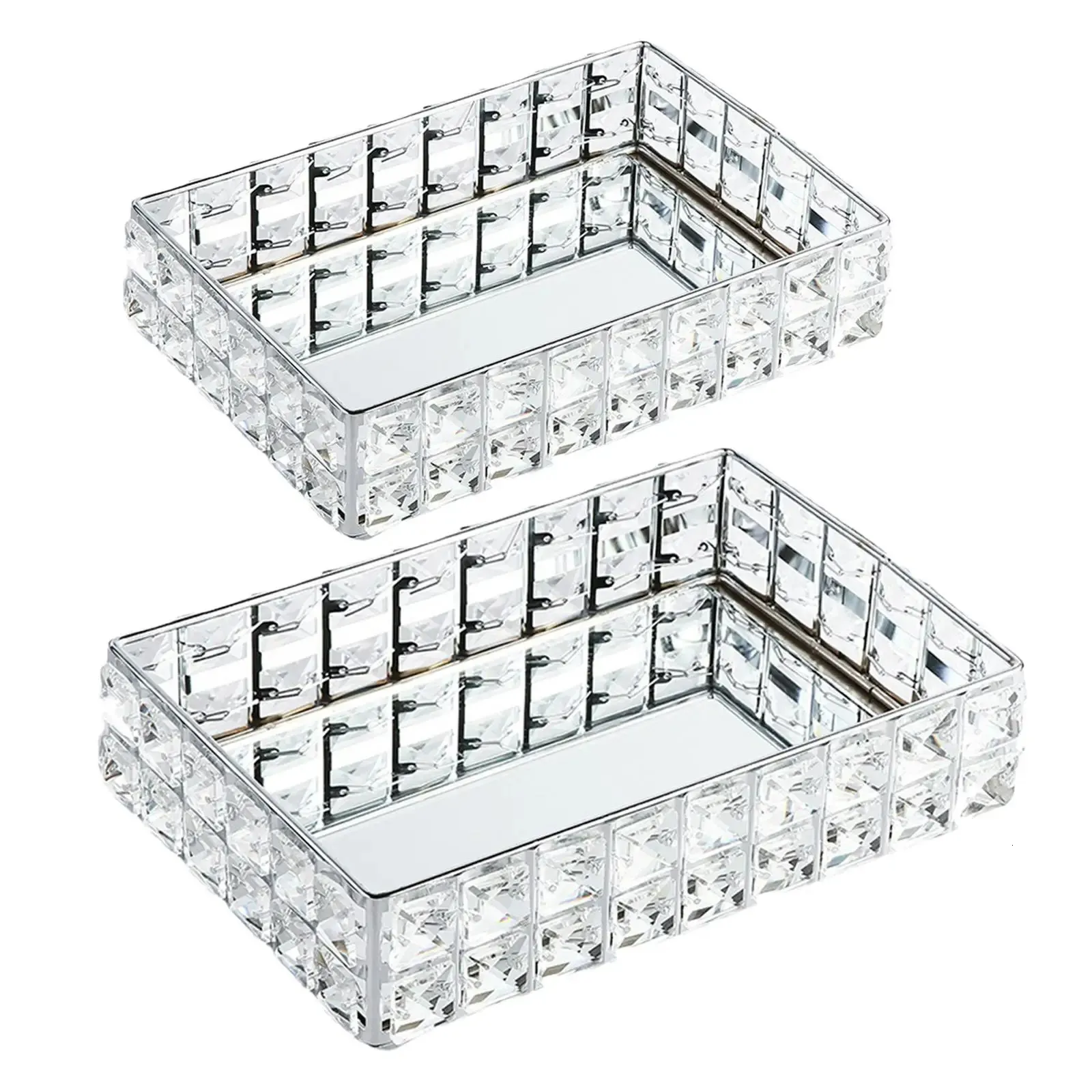 Decorative Mirrored Tray Silver Metal Serving Dressing Organizer Holder Plate for Perfume, Makeups, Jewelries, , Trinkets