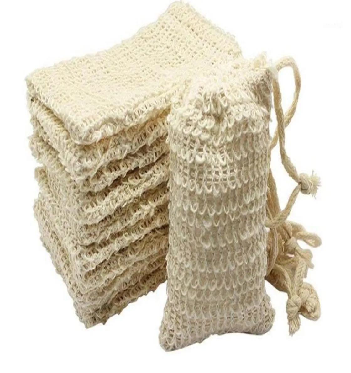 Hängande korgar duschbad sisal tvålväska naturlig exfolierande sparare påsarhållare 50pcs16186968