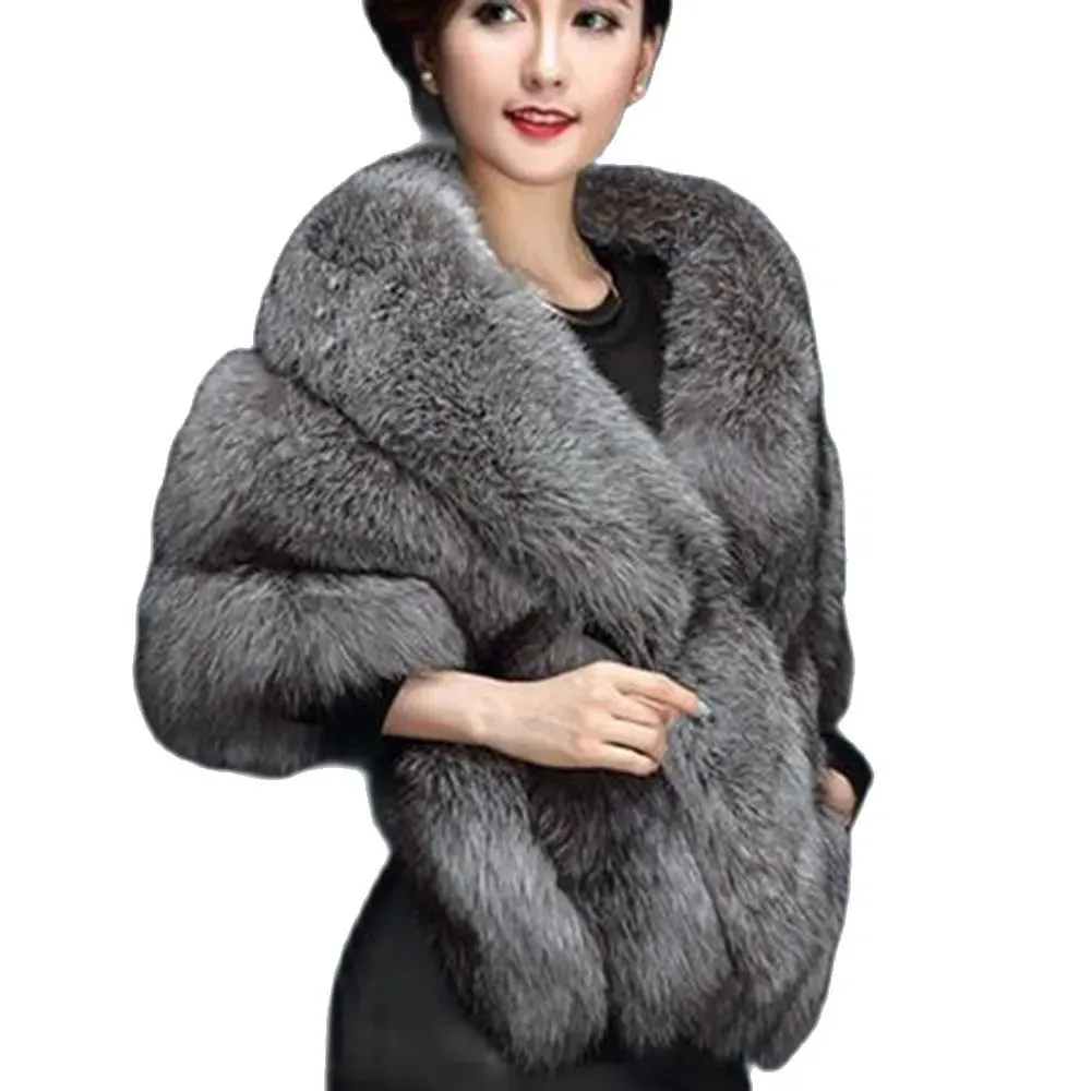 Women s Fur Faux Women Fox Shawl Cheongsam White Pink Black Wedding Dress Bride Elegant Cape Winter Capes Ponchos Thicken Warm Cloak Jacket 231208