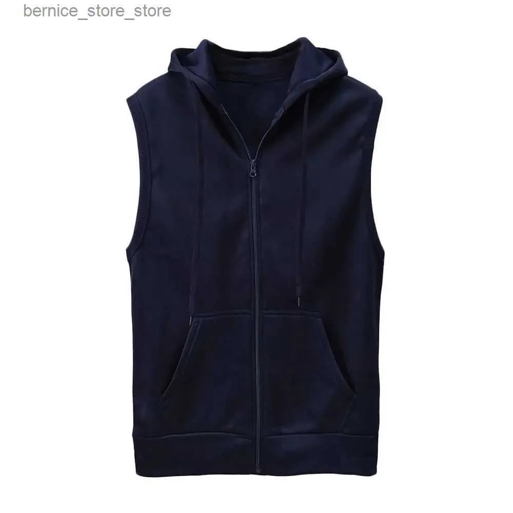 Men's Vests MenS Hooded Sleeveless Zip Casual Vest Sweatshirt Hoodies 2023 Spring Autumn Solid Color Cotton Jacket Waistcoats Top Q231211