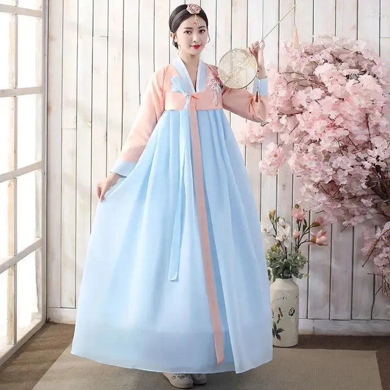 Etniska kläder traditionella koreanska Hanbok kvinnors kostymföreställning dansstil domstol set po