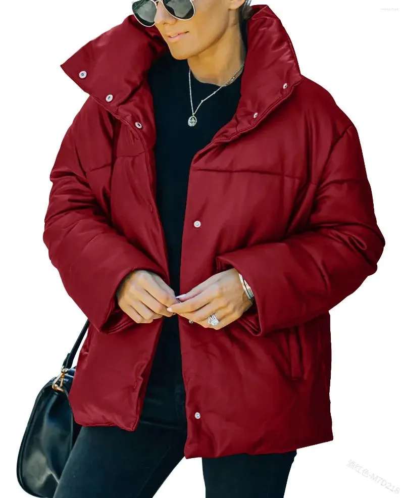 女性のトレンチコート秋の冬の綿の女性パーカソリッドカラーカジュアルスリムフィットショートコットンパッドジャケットスタンドカラーコート長袖