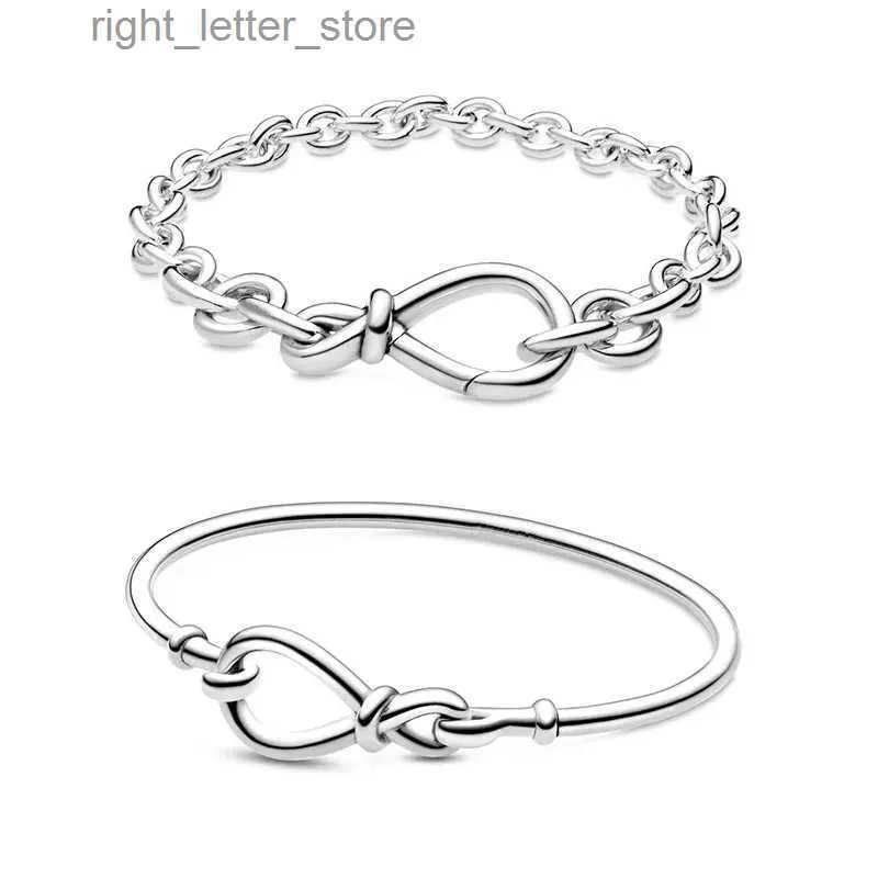 Chain 2020 Nieuwe 925 Sterling Zilveren Pan Charms Chunky Infinity Knot Chain Armband Infinity Knot Bangle Voor Vrouwen Diy Gift YQ231208