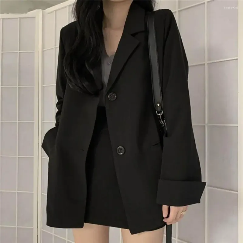 Costumes pour femmes Classique Polyester Style coréen Preppy Jeune Fille Costume Minimaliste Manteau Manches Longues Ouvert Avant Femmes Blazer Femme Vêtements