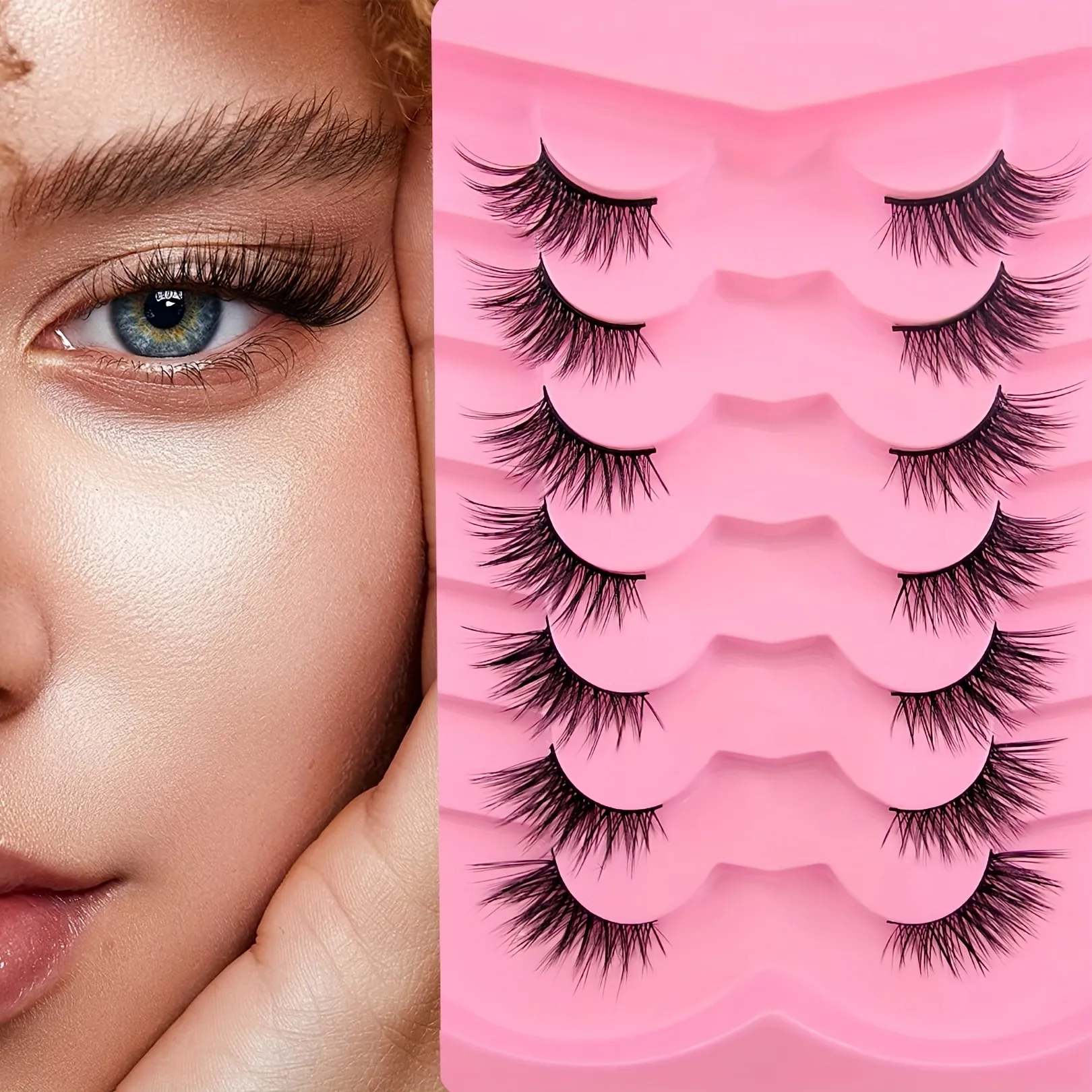 7 paires de demi-cils, cils épais et moelleux croisés, Faux cils en vison