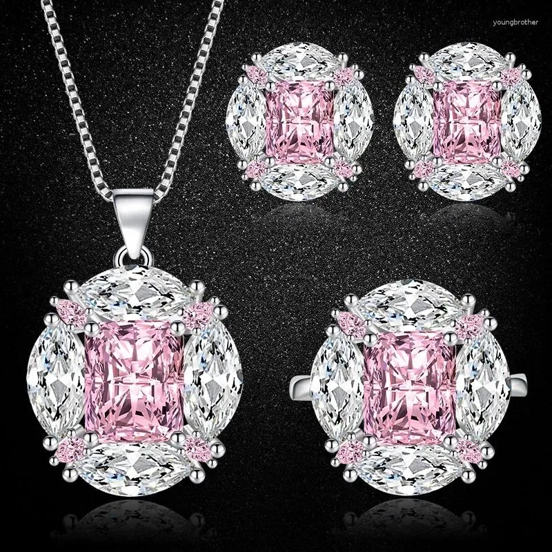 Ensemble collier et boucles d'oreilles ovales de princesse verte pour femmes, bijoux de luxe, cadeau d'anniversaire, vente en gros, 2023, J8210-pink