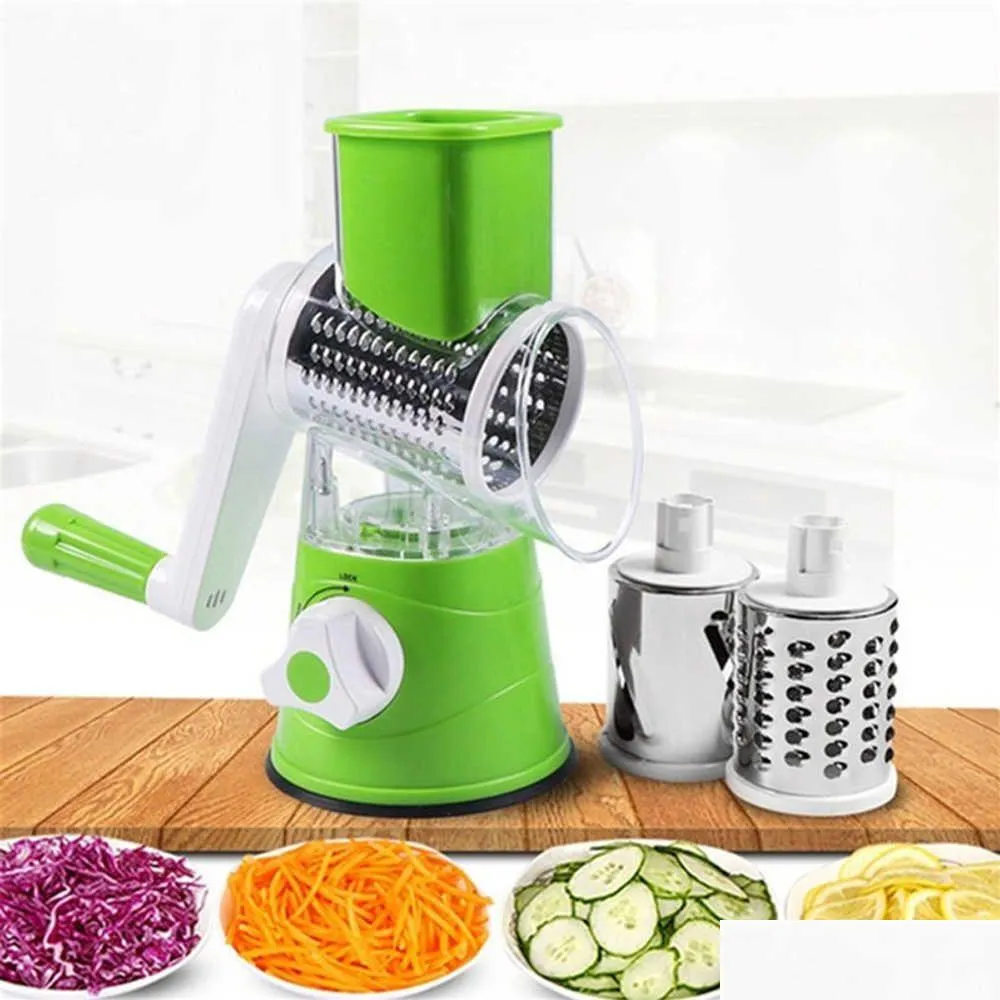 Fruktgrönsaksverktyg Manual Cutter Slicer Kitchen Roller Gadgets Tool Chopper Round Graters Potato Morot Shredder Drop Delivery Home Otywj