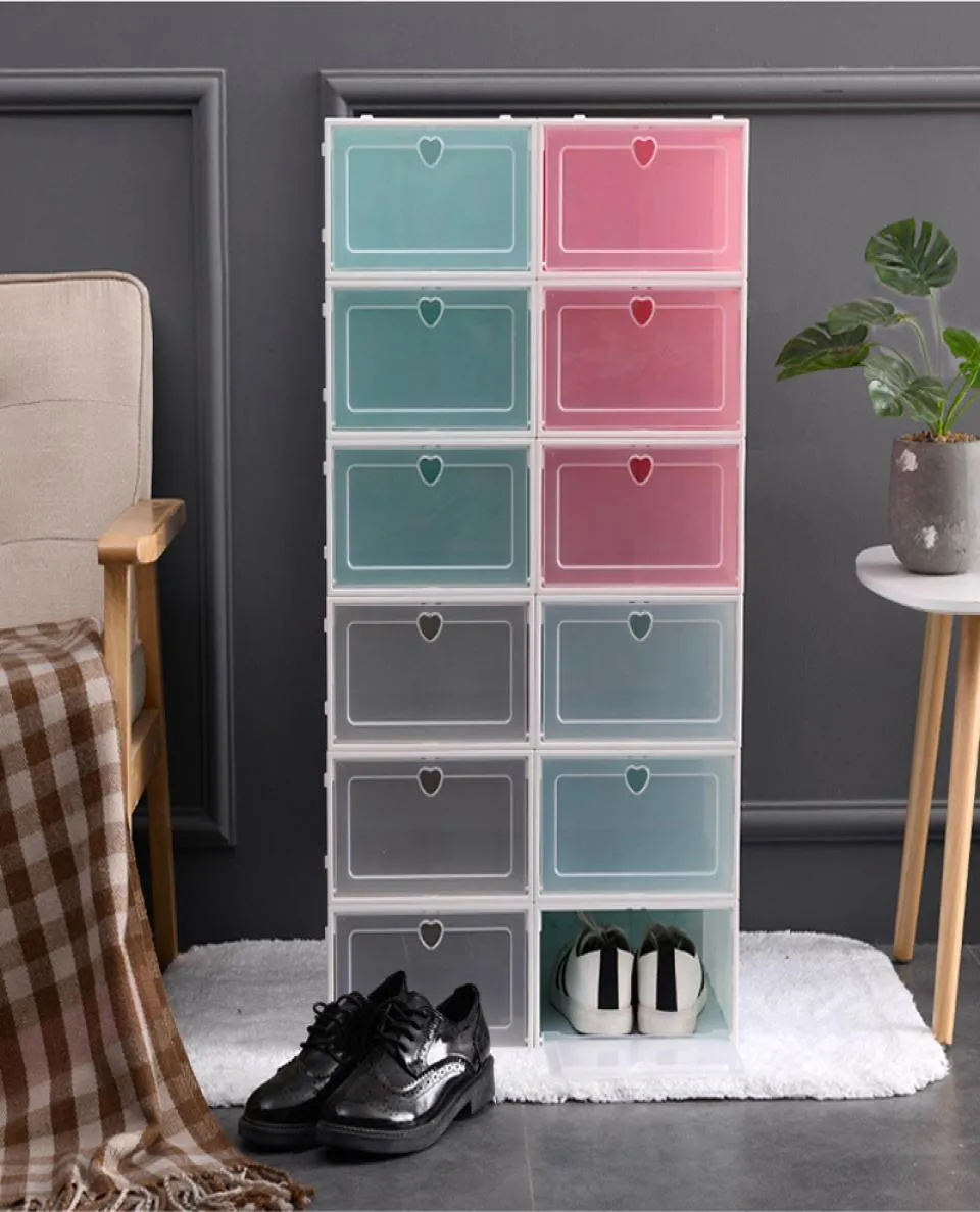 Thicken Flip Shoe Storage Box Stackable Clear Plastic Shoe Box Dustproof Transparent Shoe Boxes Solid Color Drawer Case Whole 1675343