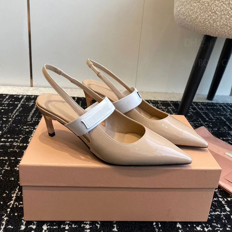 nieuwe slingback hakken pumps schoenen puntige tenen Lakleer bandje Topkwaliteit Kitten hakken stiletto sandalen Mary Jane Luxe designer Jurk diner Kantoorschoenen 6,5 cm