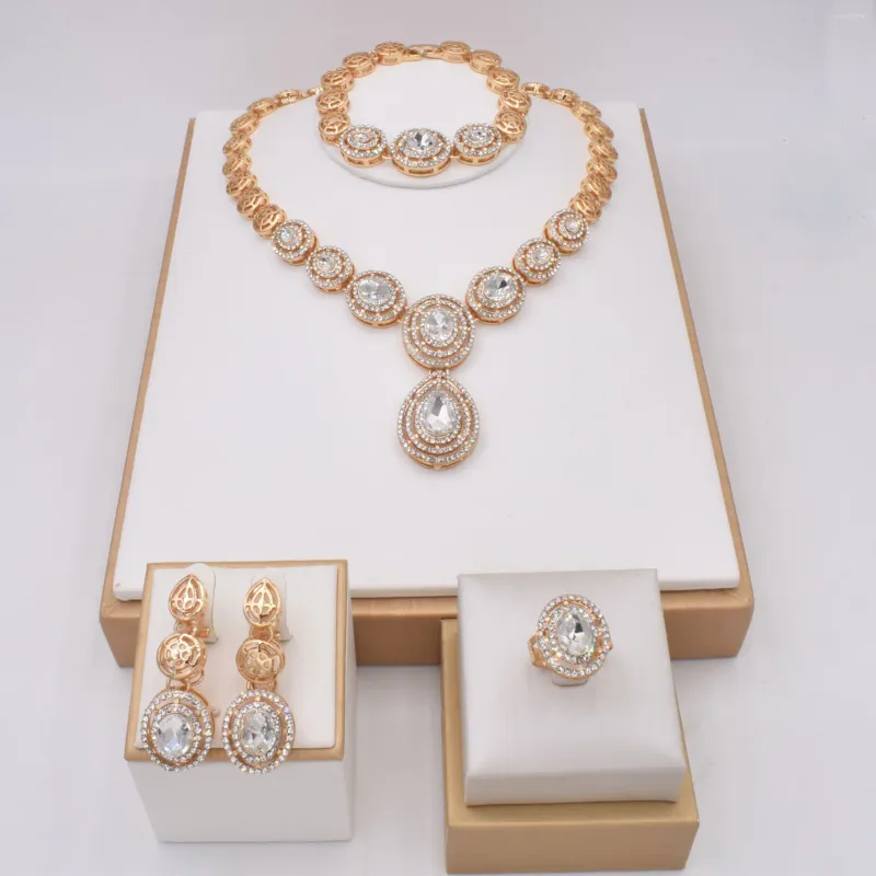 Halsbandörhängen Ställ in smycken för kvinnor 2023 Brilliant Cubic Zircon Ring and Armband Wedding Bridal Dress Accessories