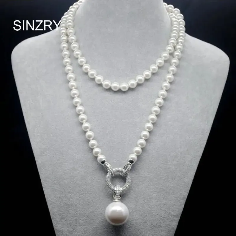 Pendant Necklaces SINZRY exquisite jewelry AAA cubic zircon simulated pearl pendant long sweater necklaces Korean Party jewelry accessory 231207
