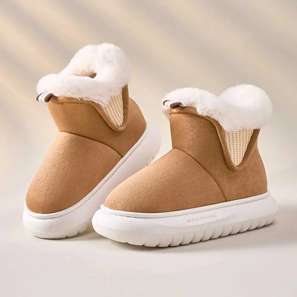 Women's Thick-Soled Winter Snow Boots – Faux Suede Ankle Boots With Chunky Heel, Warm & Comfortable For Cold Weather