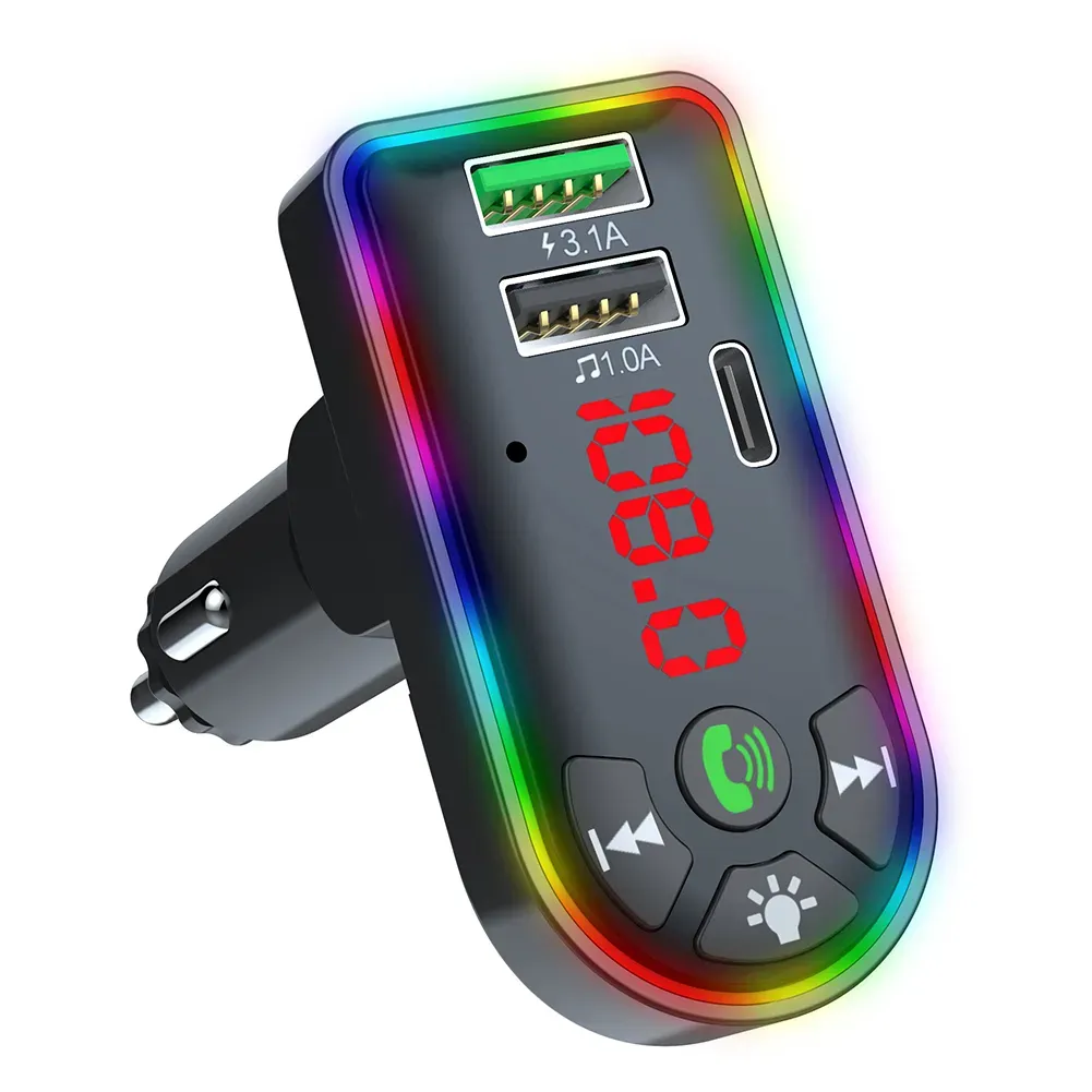 Transmissor FM Bluetooth F7 Colorido LED Retroiluminação Sem Fio Rádio FM Adaptador para Carro Mãos Livres MP3 Player PD Carregador USB ZZ